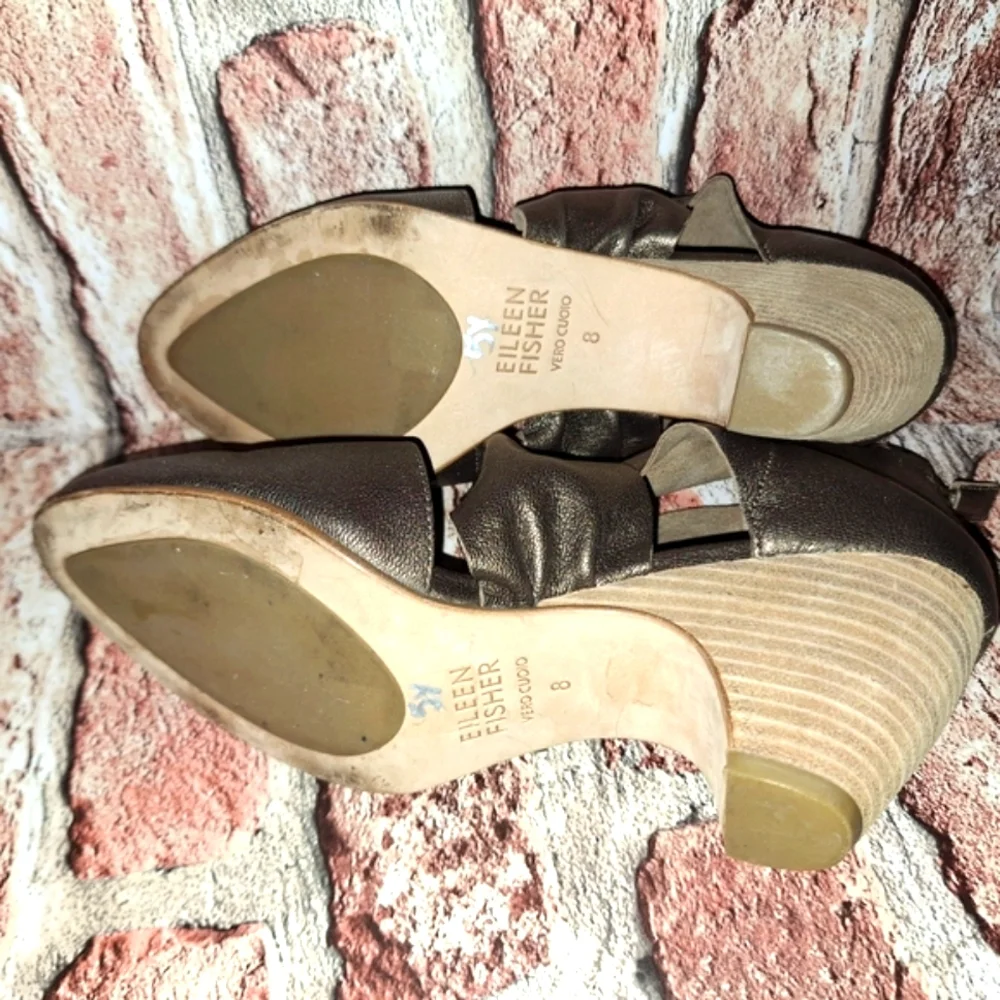 Eileen Fisher 'Mary' Twist Front Metallic Leather Wedge Pump - Bronze - Picture 8 of 16